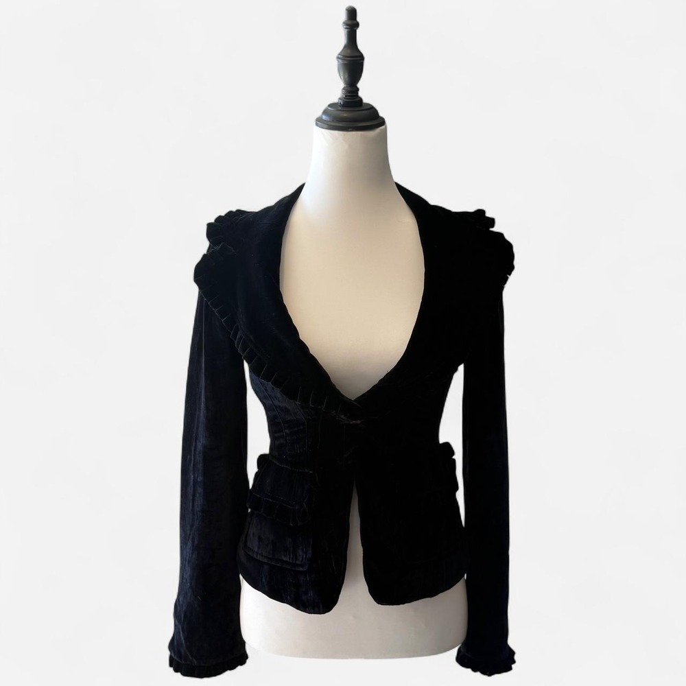 Bebe Vintage Y2K Black Velvet Ruffled Corset Blazer Jacket Size 0